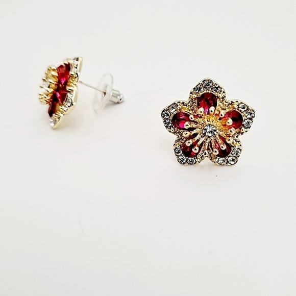💖 2/$30 Womens boho Floral Rhinestone red gold elegant Stud cocktail Earrings - Picture 12 of 15